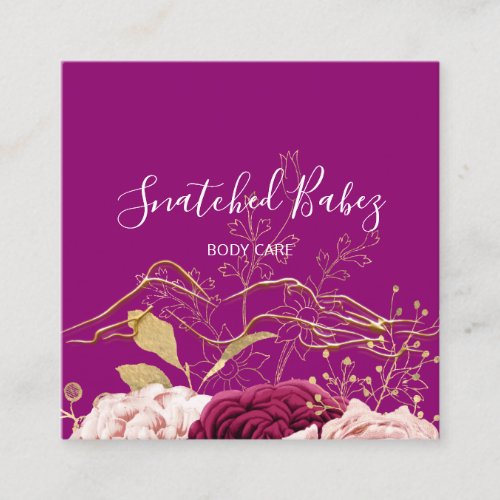 Body Care Sculpting QRCODE Gold Purple Flowers   Square Business Card