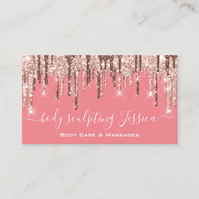 Body Care Sculpting QRCode Logo Rose Glitter Skin  Business Card (Front)