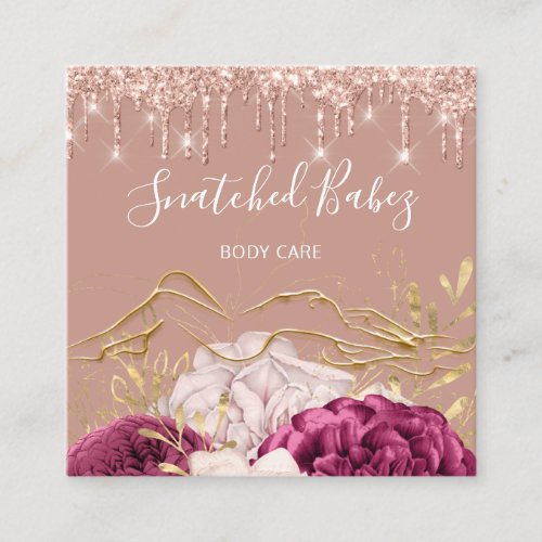 Body Care Sculpting QRCODE Rose Flowers Blush Square Business Card