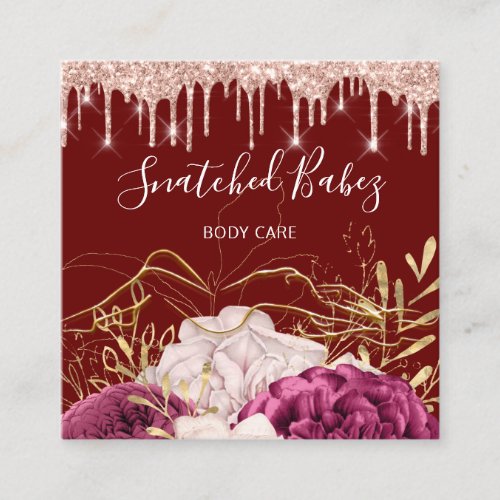 Body Care Sculpting QRCODE Rose Flowers Burgundy  Square Business Card