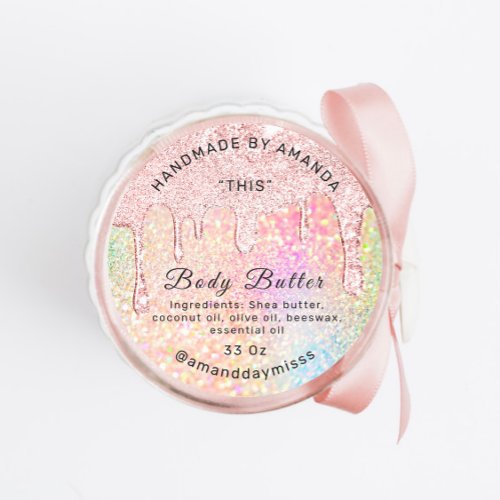 Body Cosmetics Packaging Rose Drips Holograph Classic Round Sticker