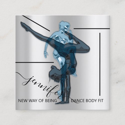 Body Fitness Dance Couch QRCODE Blue Sport Gray   Square Business Card