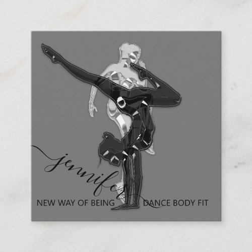 Body Fitness Dance Couch QRCODE Logo Black Gray Square Business Card