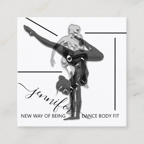 Body Fitness Dance Couch QRCODE Logo Black White  Square Business Card