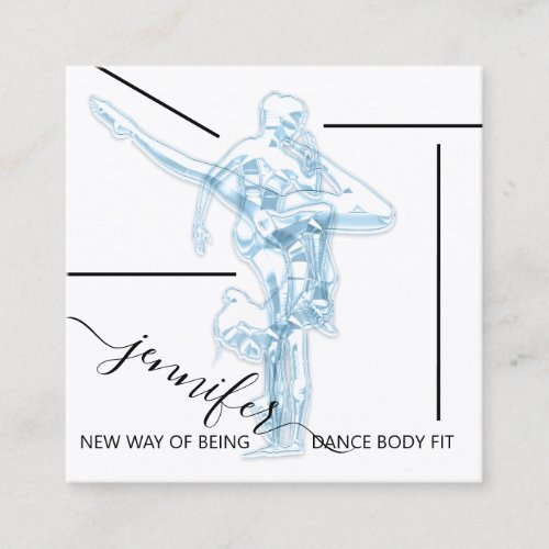 Body Fitness Dance Couch QRCODE Logo Blue Sport  Square Business Card