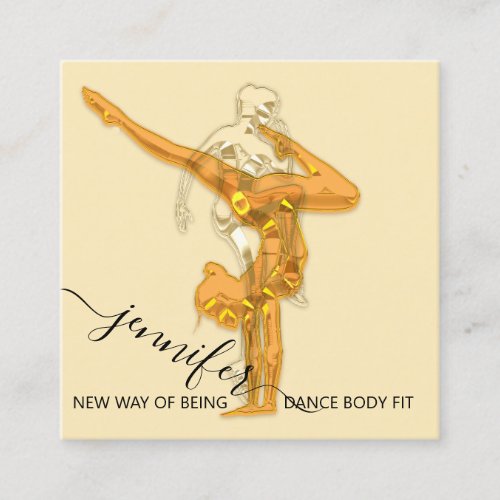 Body Fitness Dance Couch QRCODE Logo Gold Square Business Card