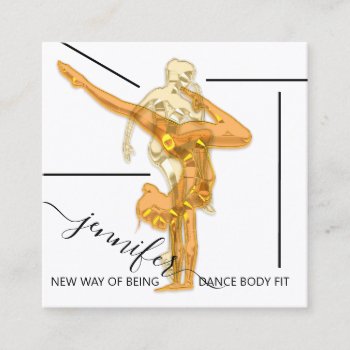 Body Fitness Dance Couch Qrcode Logo Gold White  S Square Business Card by luxury_luxury at Zazzle