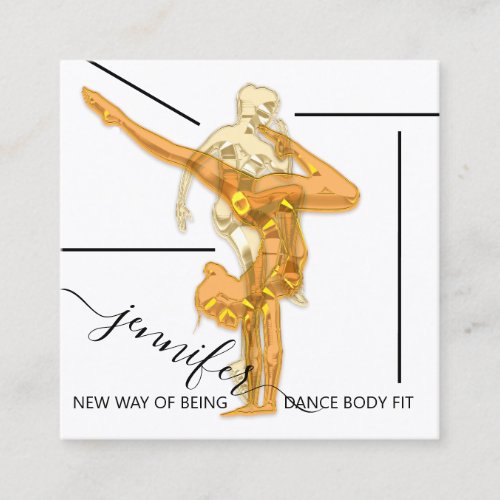Body Fitness Dance Couch QRCODE Logo Gold White  S Square Business Card