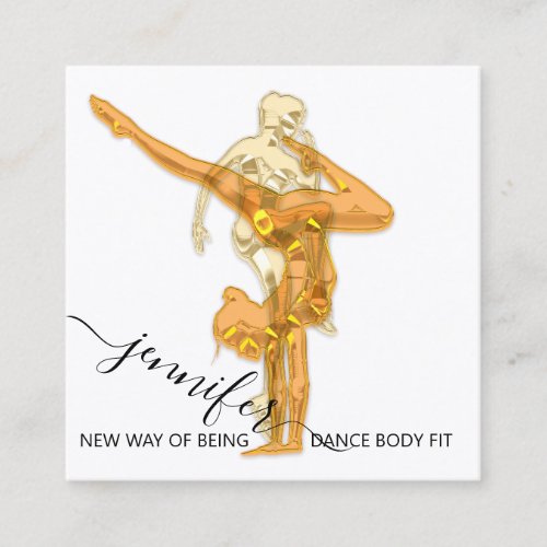 Body Fitness Dance Couch QRCODE Logo Gold White  Square Business Card