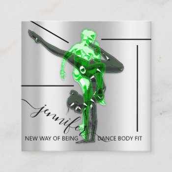 Body Fitness Dance Couch Qrcode Logo Gray Green Square Business Card by luxury_luxury at Zazzle