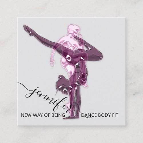 Body Fitness Dance Couch QRCODE Logo Gray Pink  Square Business Card