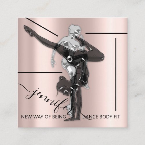 Body Fitness Dance Couch QRCODE Logo Gray Rose Square Business Card