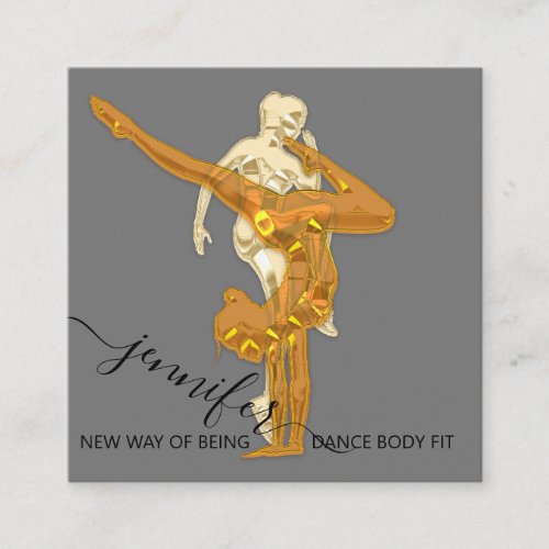 Body Fitness Dance Couch QRCODE Logo Gray Square Business Card