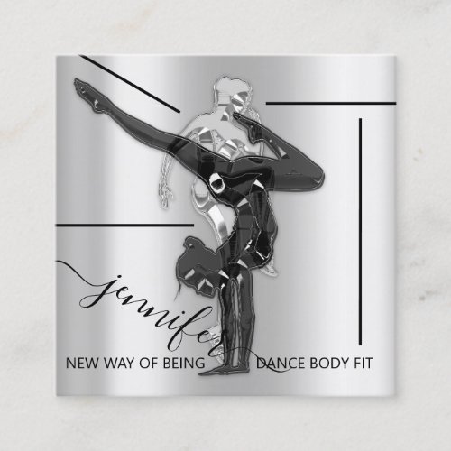 Body Fitness Dance Couch QRCODE Logo Gray White Square Business Card
