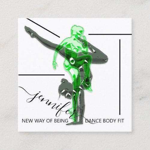 Body Fitness Dance Couch QRCODE Logo Green Sport Square Business Card