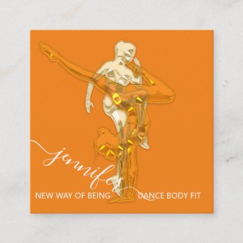 Body Fitness Dance Couch Qrcode Logo Orange Square Business Card by luxury_luxury at Zazzle