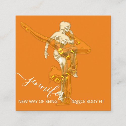 Body Fitness Dance Couch QRCODE Logo Orange Square Square Business Card