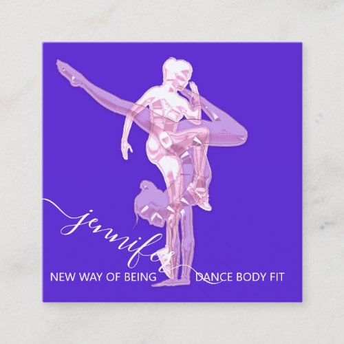 Body Fitness Dance Couch QRCODE Logo Pink Blue Square Business Card