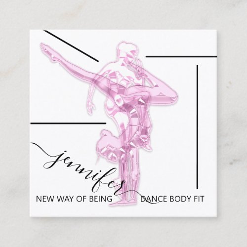 Body Fitness Dance Couch QRCODE Logo Pink White  Square Business Card