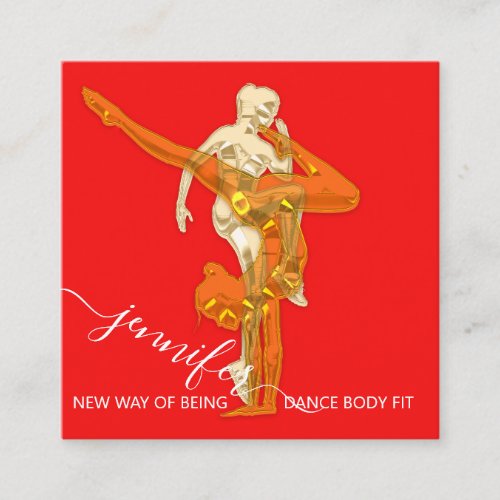 Body Fitness Dance Couch QRCODE Logo Red Square Business Card