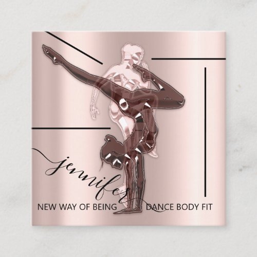 Body Fitness Dance Couch QRCODE Logo Sport Rose  Square Business Card