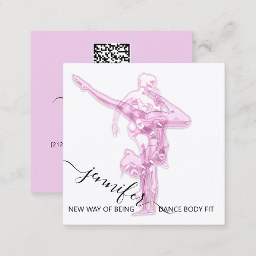 Body Fitness Dance Couch QRCODE Logo White Pink Square Business Card