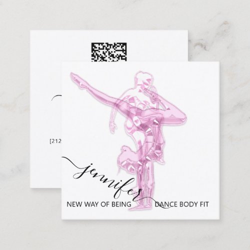 Body Fitness Dance Couch QRCODE Logo White Pinky Square Business Card