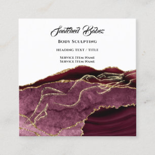 Body Logo Massage Sculpting Gold SPA QRCODE Burgun Square Business Card