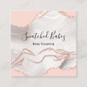 Body Logo Massage Sculpting Marble Blush QRCODE  Square Business Card