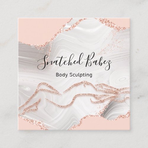 Body Logo Massage Sculpting Marble Blush QRCODE  Square Business Card