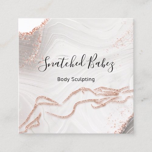 Body Logo Massage Sculpting Marble Pink QRCODE  Square Business Card