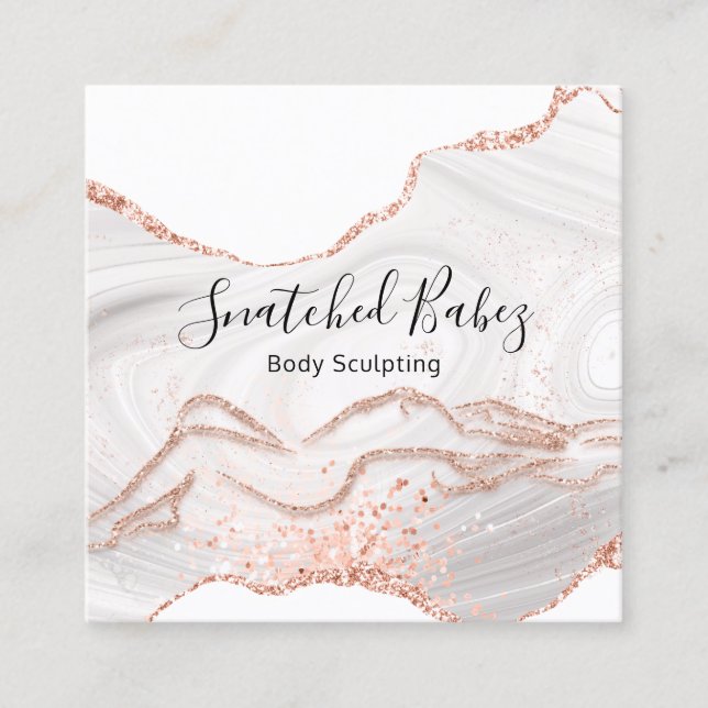 Body Logo Massage Sculpting Marble White QRCODE   Square Business Card (Front)