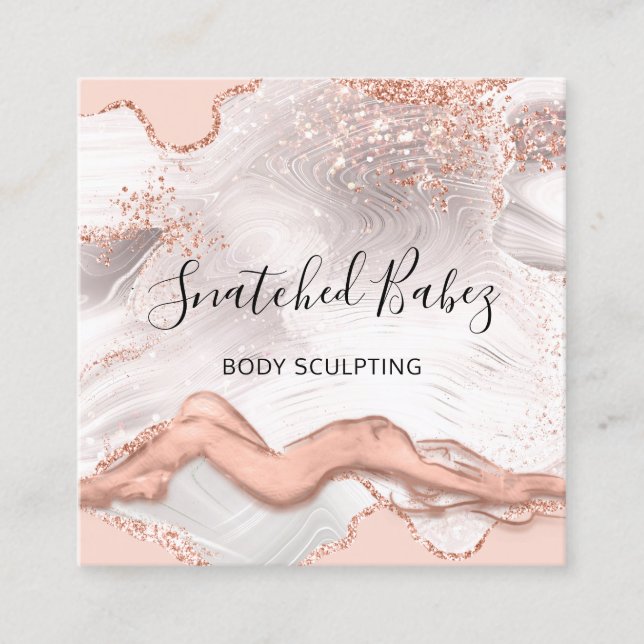 Body Logo Massage Sculpting SPA Marble QRCODE  Squ Square Business Card (Front)