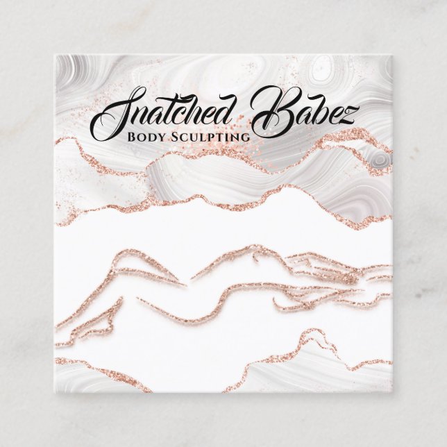 Body Logo Sculpting Marble Rose Glitter QRCODE  Square Business Card (Front)