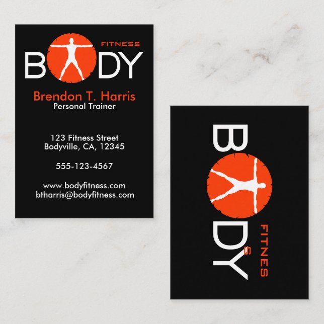 Body Madness Black Orange Large Personal Trainer Business Card (Front/Back)