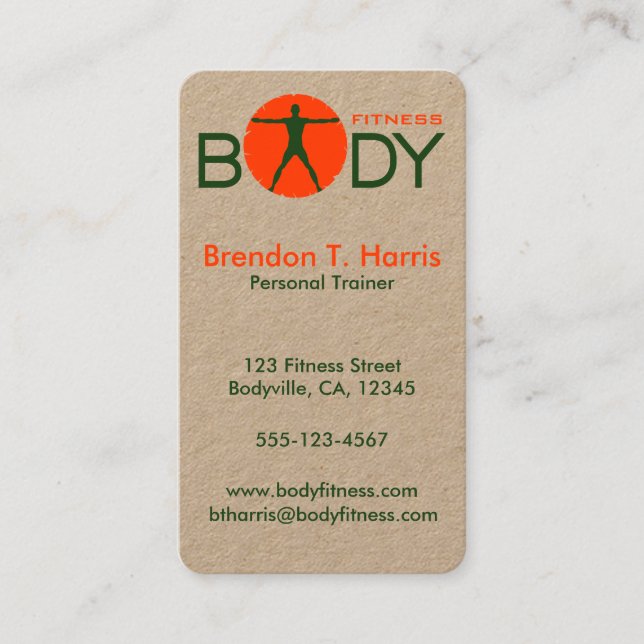 Body Madness Green and Orange Fitness Coach Business Card (Front)