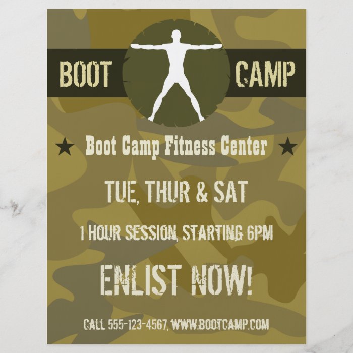 Body Madness Green Camo Boot Camp Fitness Flyers Full Color Flyer