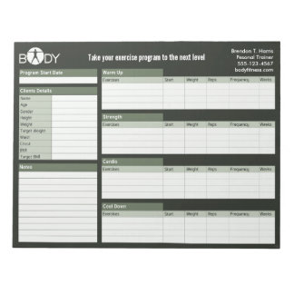 Body Madness Personal Trainer Workout Log Notepad