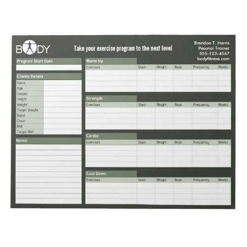 Body Madness Personal Trainer Workout Log Notepad