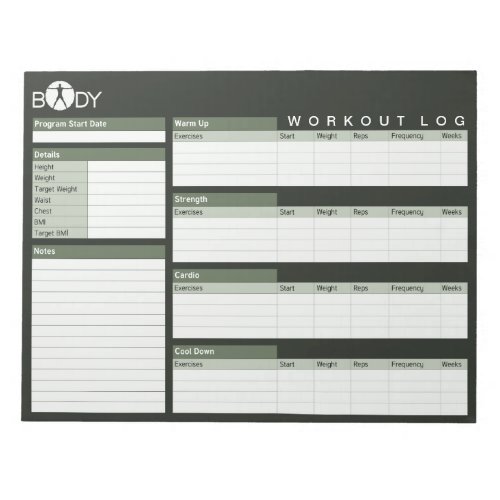 Body Madness Personal Workout Log Planner Notepad