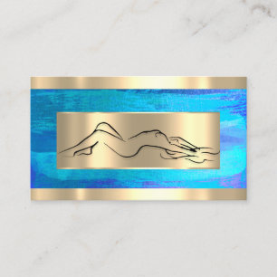 Body Massage SPA Wellness Code Logo Blue Gold Business Card