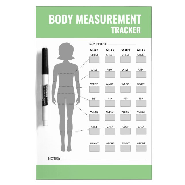 Body Measurement Tracker Dry Erase Board (Front)