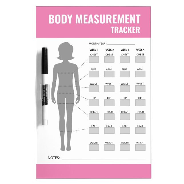 Body Measurement Tracker Dry Erase Board (Front)