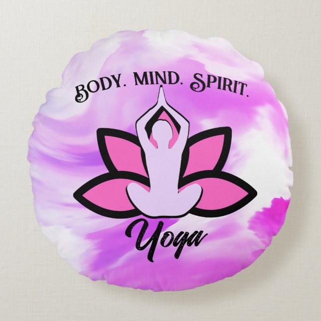 BODY MIND SPIRIT YOGA Meditation Aasana Round Pillow (Front)