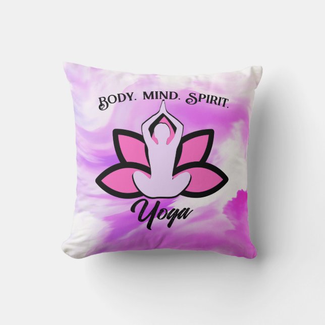BODY MIND SPIRIT YOGA Meditation Aasana Throw Pillow (Front)