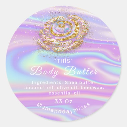 Body Oil Butter Packaging Flower Holograph Logo Classic Round Sticker