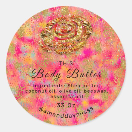 Body Oil Butter Packaging Flower Rose Gold Glam Classic Round Sticker