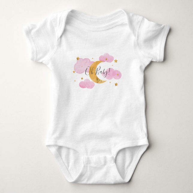 Body Para Bebé Oh Baby! Moon & Stars pink Baby Bodysuit (Front)