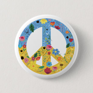 Body Para Bebé Ukrainian Flag Peace Sign with flor Button