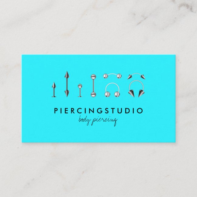 Body Piercing Tattoo Teal Business Card
